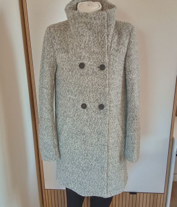 Szary wełniany płaszcz damski dwurzędowy ONLY wełna 45% rozmiar M