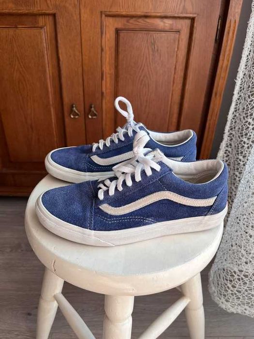 Buty trampki Vans Old Skool zamsz niebieskie białe original skater 38