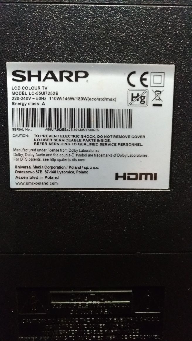 TV Sharp LC-55UI7252E - peças