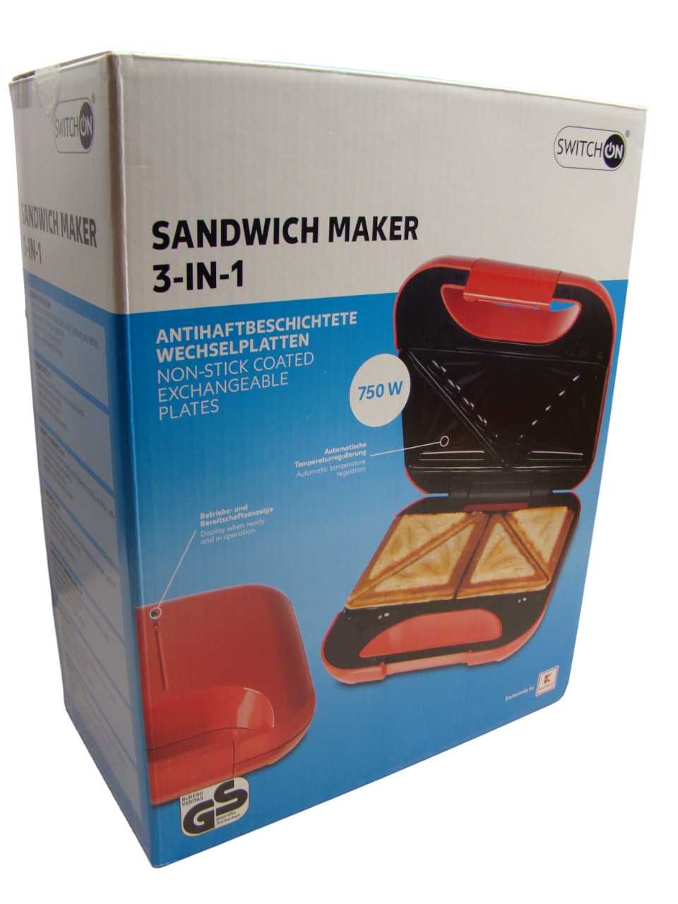 Opiekacz Switchon sandwitch gofrownica grill maker 3 w 1 czerwony 750W