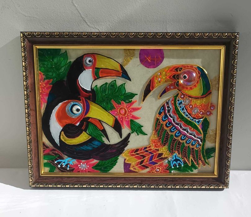 Витражная картина "Тукан-Стиляга"