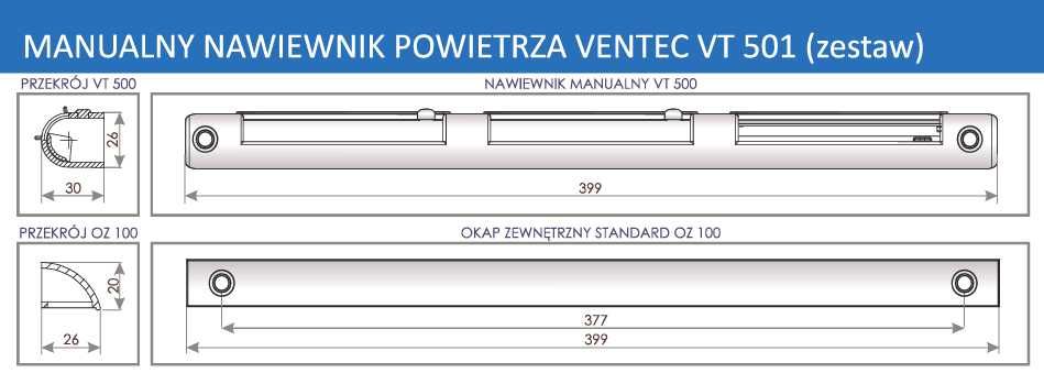Nawiewnik Ventec VT 513 - RAL 9003/8017, Biały/Ciemny Brąz