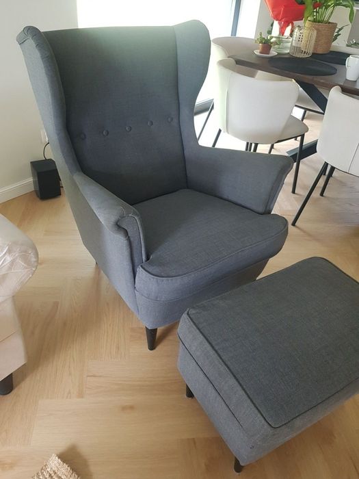 Fotel Strandom IKEA Uszak +podnóżek Szary