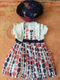 Нарядное платье с болеро и шляпкой на 1-2 годика
