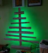 Choinka drewniana ozdoba LED świąteczna