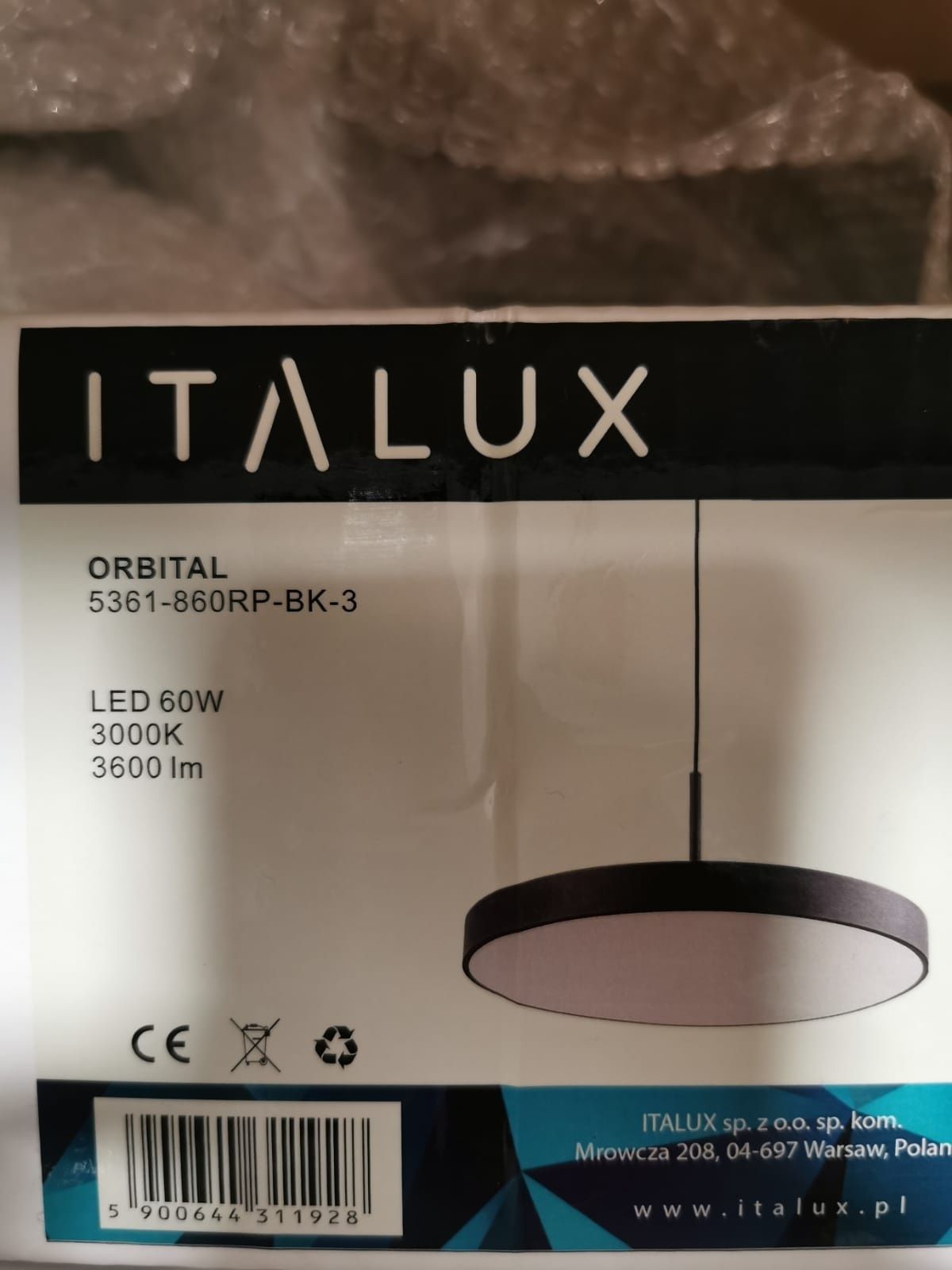 Nowa Lampa wisząca Italux ORBITAL 60 cm LED w kolorze czarnym Italux