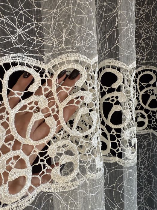 Тюль, гардина с кружевом в молочном цвете на метраж