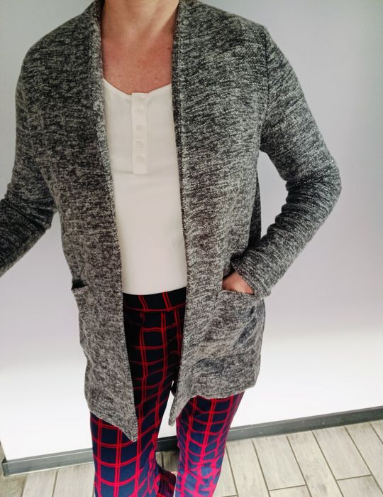 Kardigan, narzutka, długi sweter, r. 36