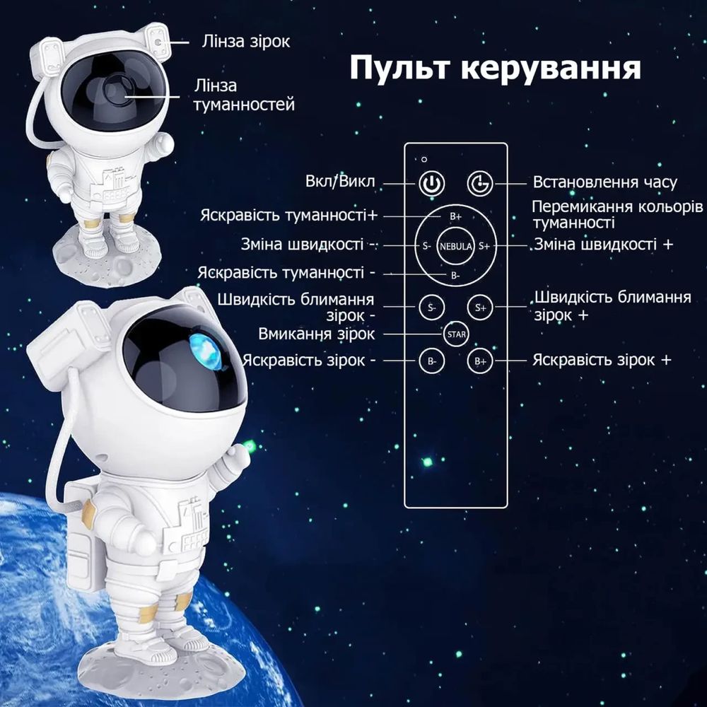 Ночник проектор звездного неба БОЛЬШОЙ Космонавт астронафт