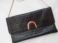 Черный женский клатч сумка на цепочке Portmons
