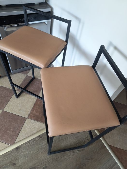 Hokery barowe metalowe 2szt loft czarne, miodowa ekoskora