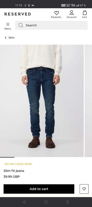 Джинсы Reserved jeans w31 stretch navy.