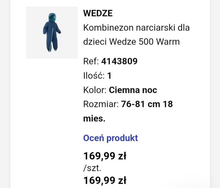 Kombinezon zimowy Wedze 500 18msc (86cm)