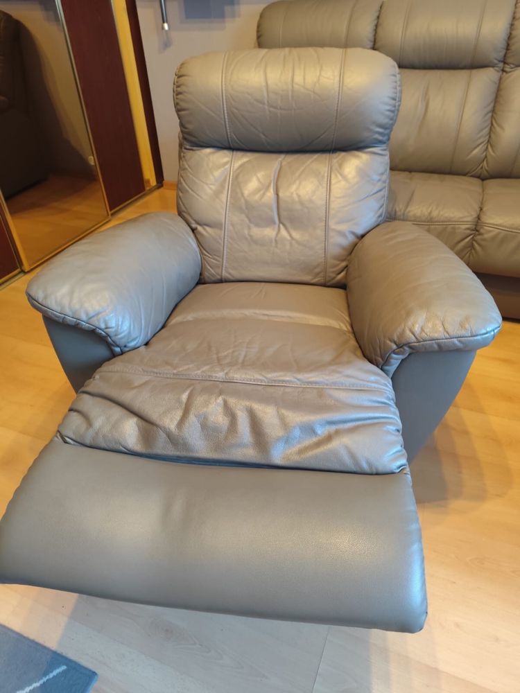Komplet wypoczynkowy NUGAT skórzany sofa i 2 fotele funkcja relaks