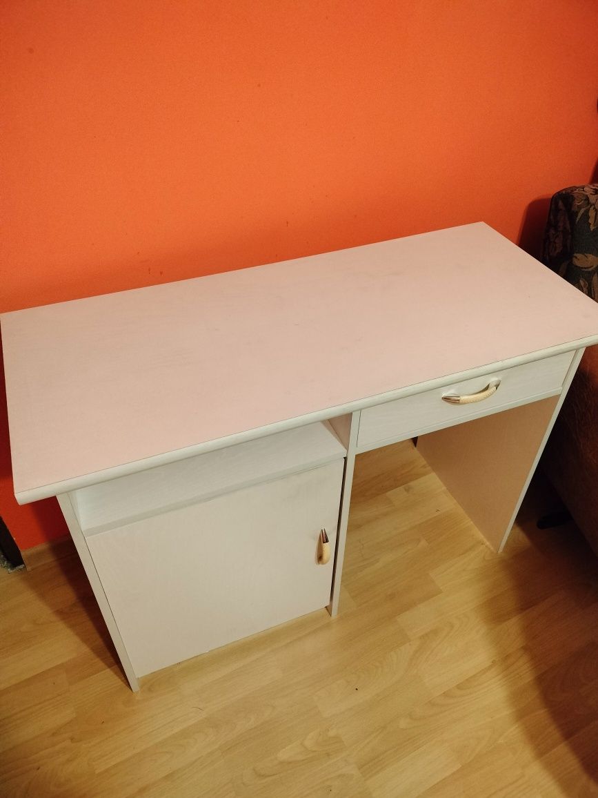 Biurko toaletka z lustrem 102 x 44 x 72 (143)cm białe jasne drewniane