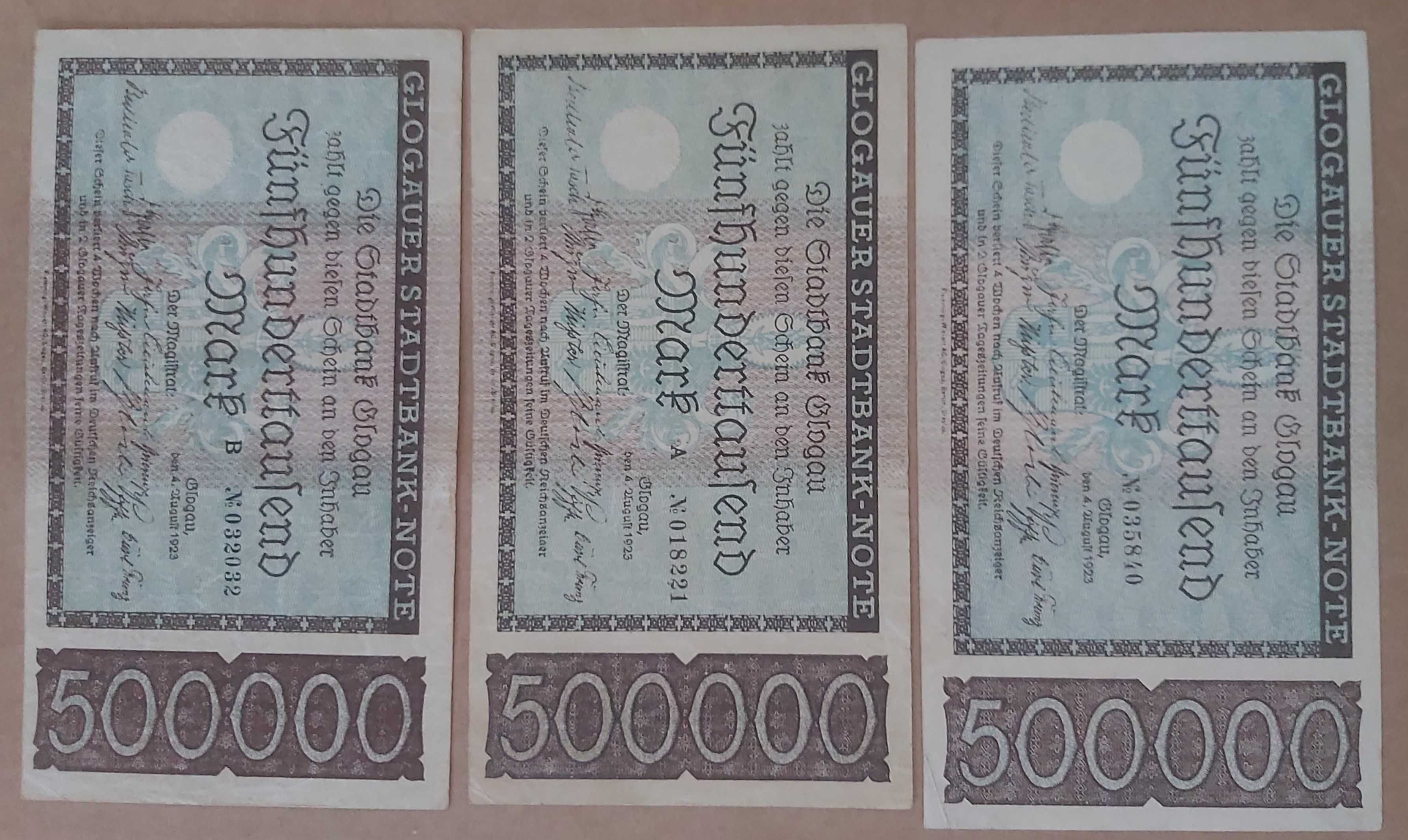Glogau Głogów  500.000 marek - trzy odmiany serii !! !! !!