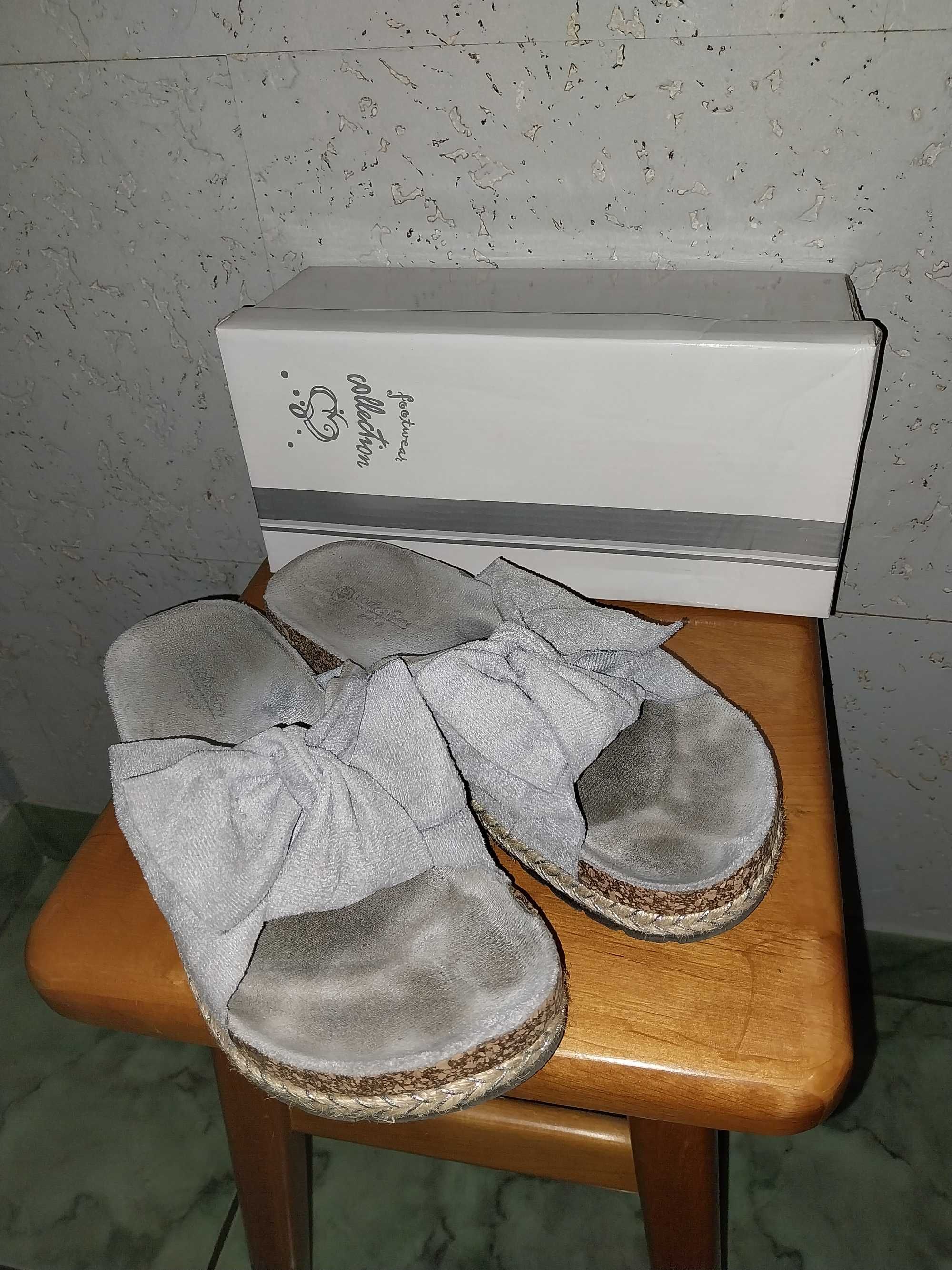 Klapki z kokardą na korkowej podeszwie, r.40