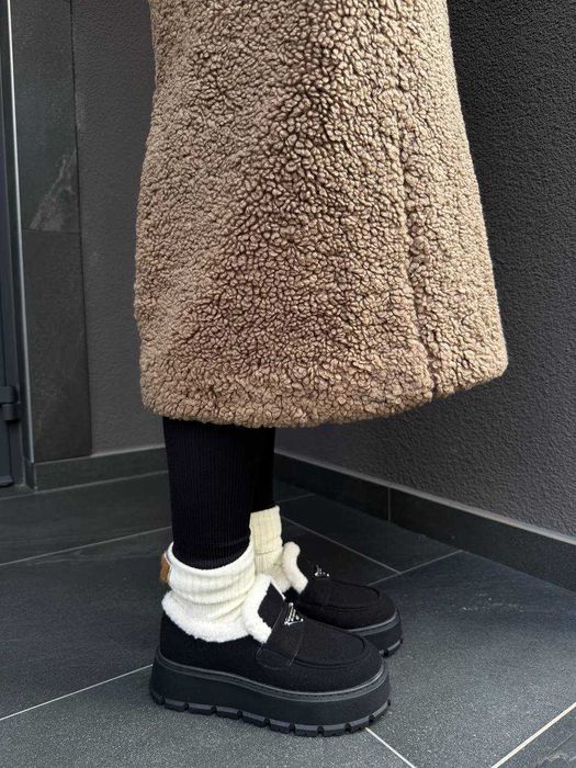 Жіночі зимові лофери (36 37 38) чорні з хутром, замшеві, угги угі уггі