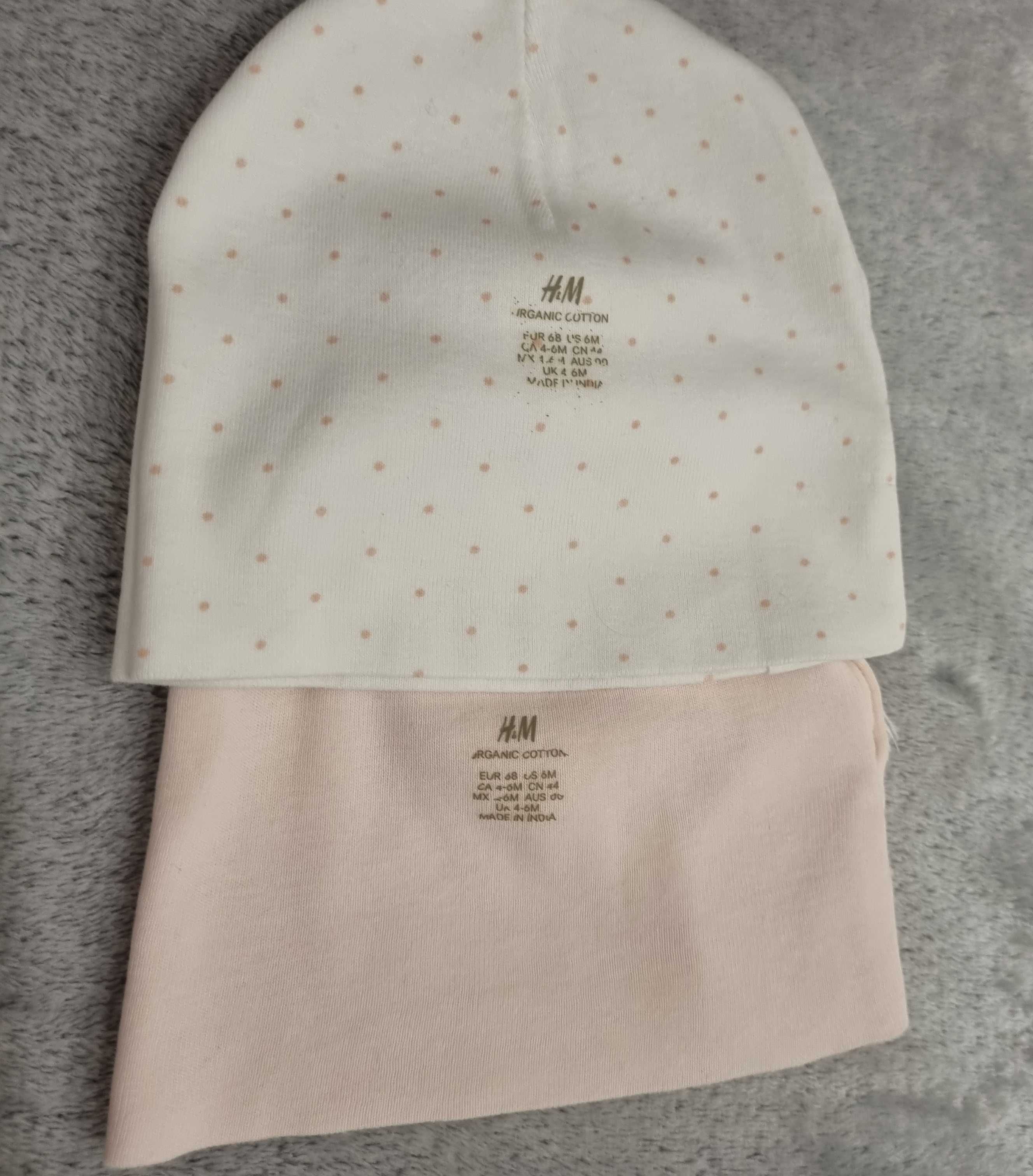 Bawełniane czapeczky H&M 2-Pak dla dziewczynki rozmiar 68 4-6 mies