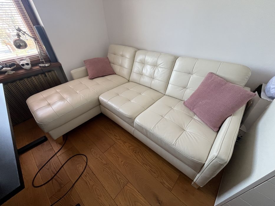 Sofa ze skóry naturalnej Malmo funkcja spania pojemnik