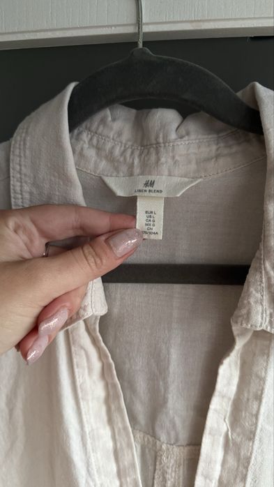 Koszula biała lniana H&M duża długa oversize len bawełna