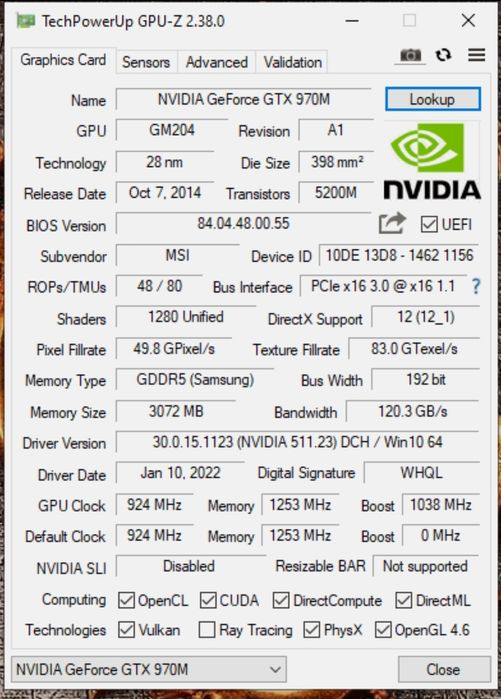 Відеокарта ноутбука МХМ GTX 970m 3GB MSI
