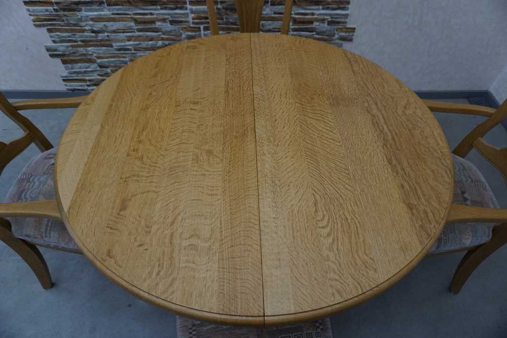 Stół lity dąb okrągły śr 115 cm rozkładany do 175 cm + 4 krzesła L-193