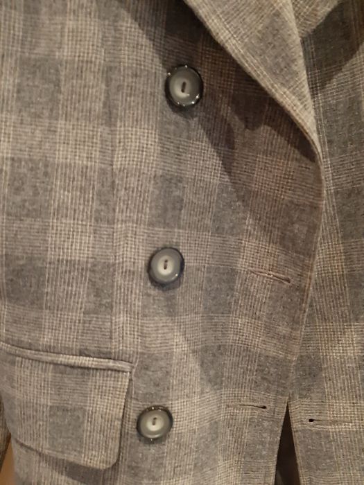 Żakiet prl damski S vintage boho szary kratka damski podszewka kobieta