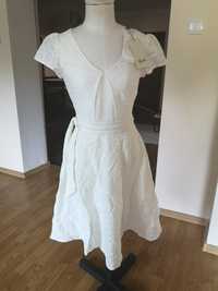 Sukienka biała koronkowa rozkloszowana ażurowa gipiura nowa 34 36
