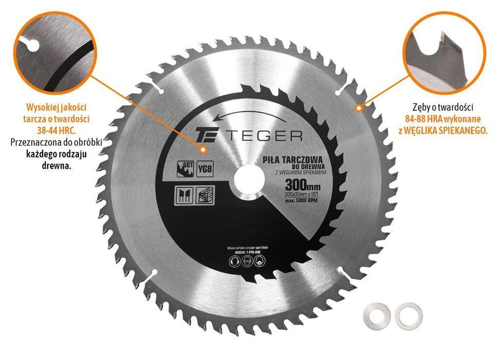 Piła tarczowa do drewna z węglikiem spiekanym 300x30x60T / TEGER