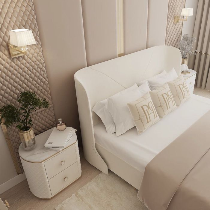 Łóżko Posh glamur 180x200 tapicerowane nowoczesne welwetowe kolor beż