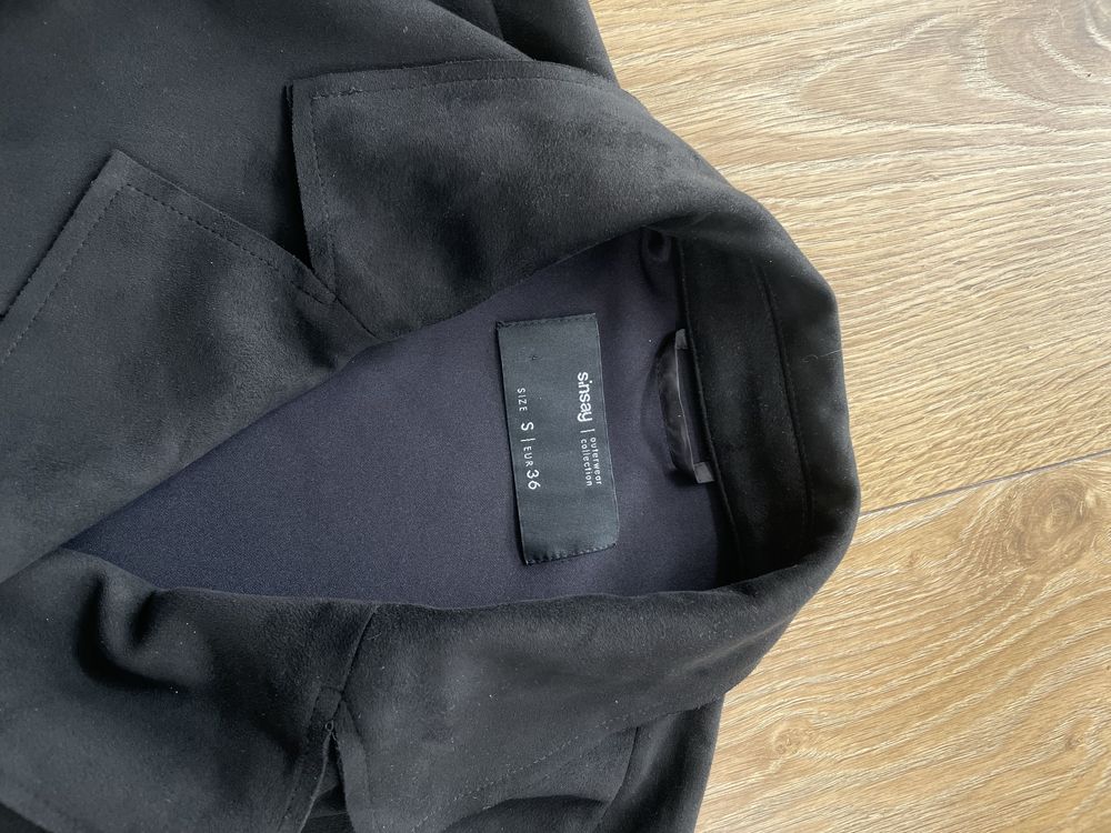 Płaszcz trencz dwurzędowy czarny 36 S