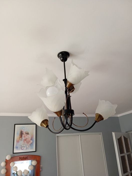 Żyrandol czarny z białymi kloszami
