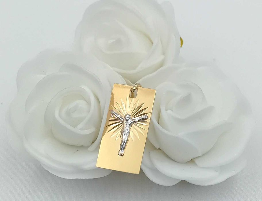 Złota zawieszka 585 Medalik Blaszka z Panem Jezusem NOWA/ Fajne Okazje