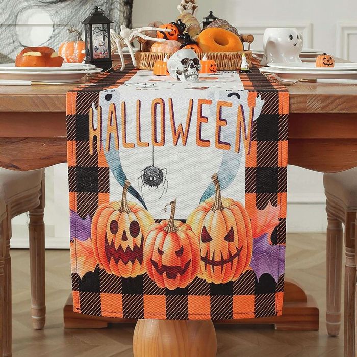 Bieżnik Na Stół Dekoracja Jesienna Na Halloween W Kratę Z Dynią