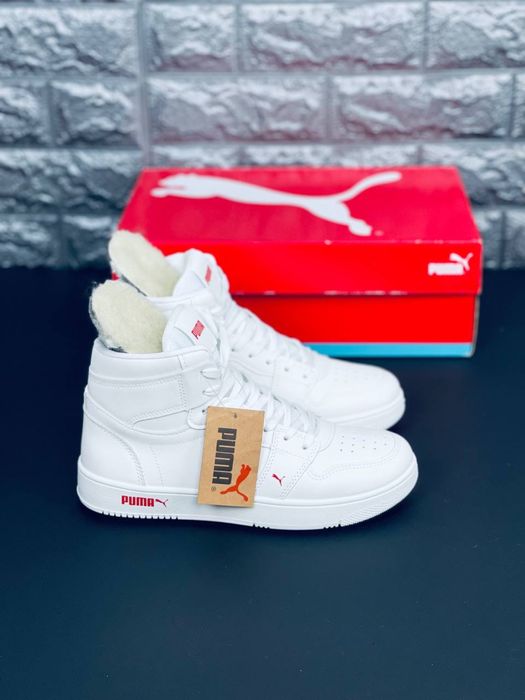 Кожаные кроссовки зимние Puma белые / білі зимові кросівки Пума