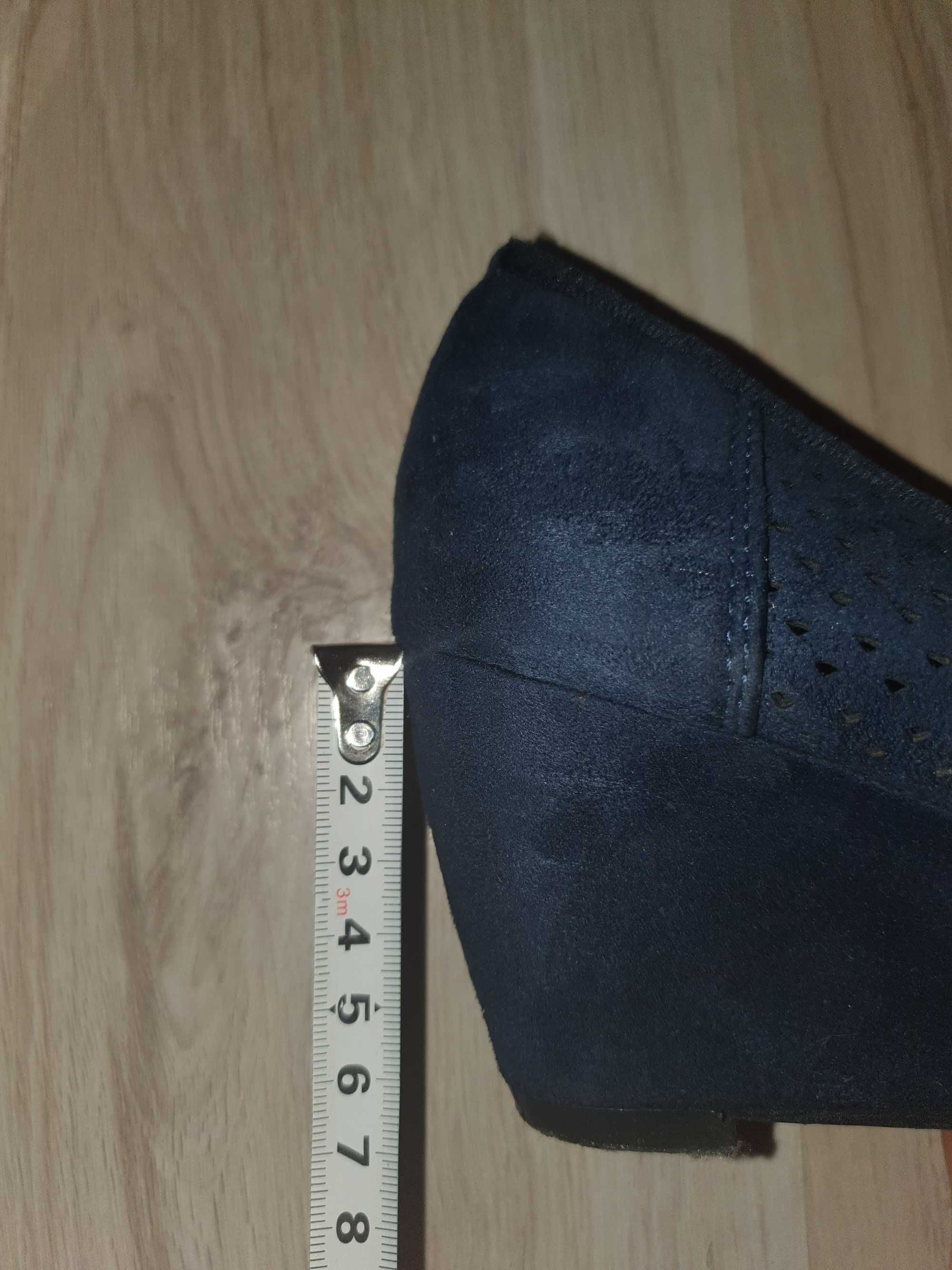 Buty damskie na koturnie, kolor granatowy, 37, zamsz