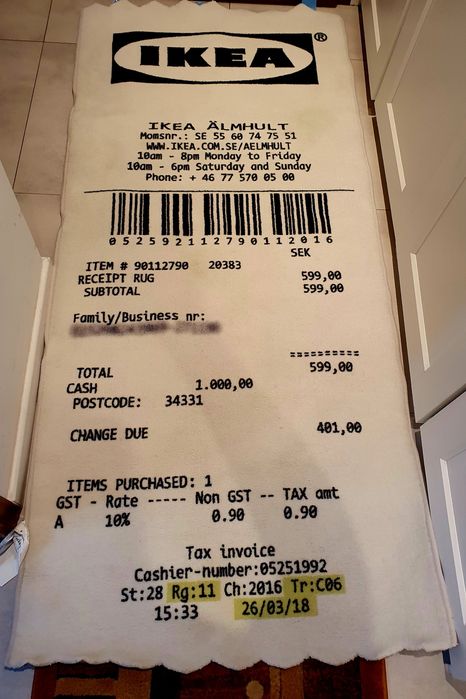 Dywan Ikea Off White Markerad Receipt Virgil Abloh oryginalny LV