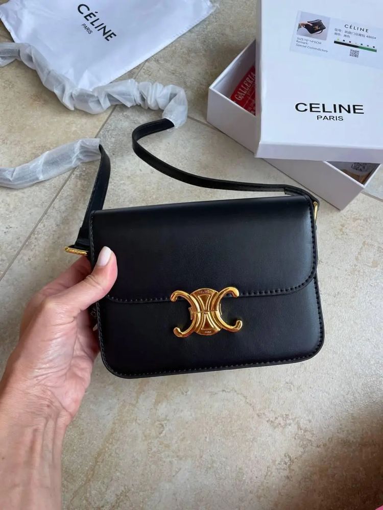 Нова! Сумка Celine Triomphe hermes черний білий