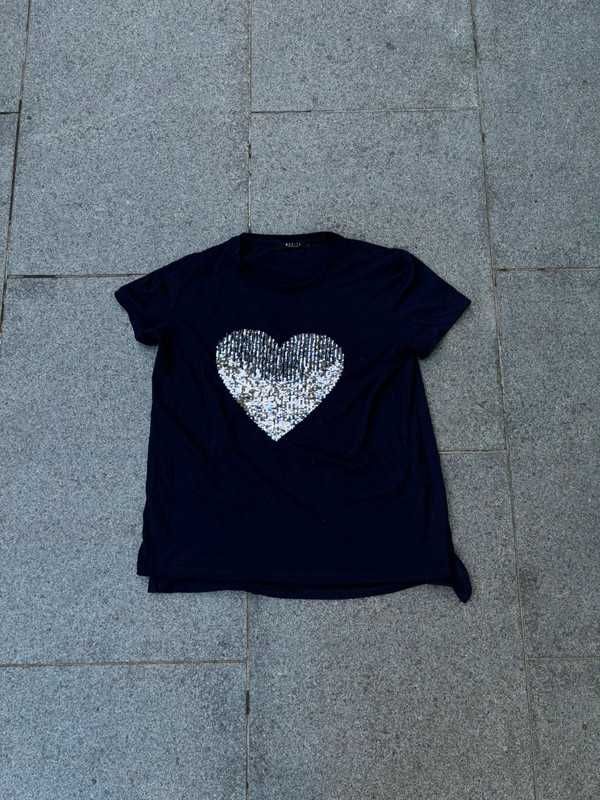 Grantowy T-shirt Koszulka Bluzka Damska Cekiny Drippy Y2k Mohito S