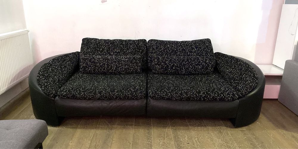 Sofa Kler czarna skóra naturalna poduszki kanapa super okazja DOSTAWA!