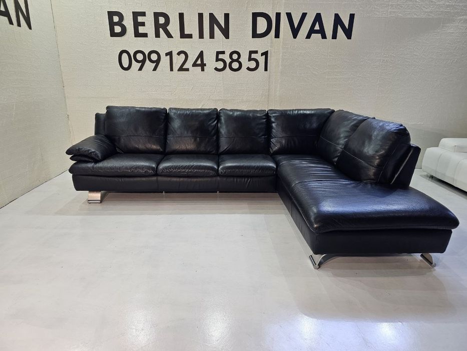 Шкіряний  кутовий чорний диван. ITALSOFA. Як новій