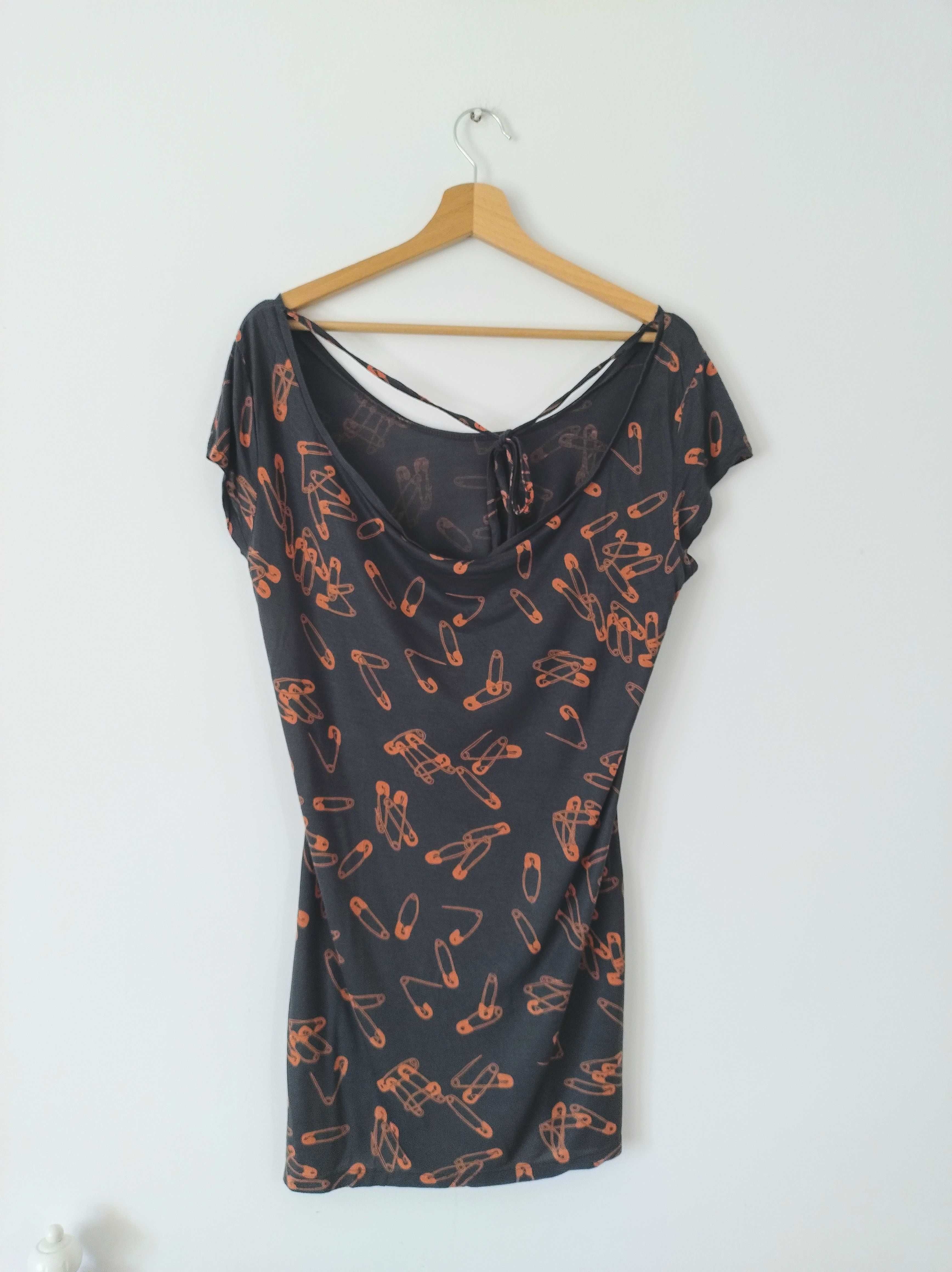 Szara tunika H&M w agrafki długa bluzka alternative grunge rock 42 XL