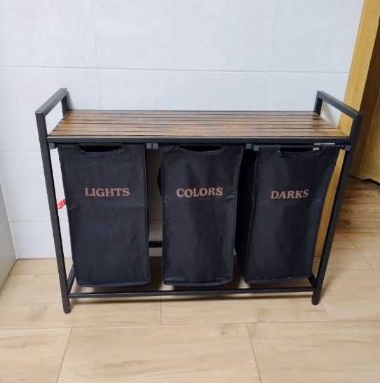 Kosz na Pranie Trzykomorowy Duży Pojemny z Pokrywą Industrialny 120L