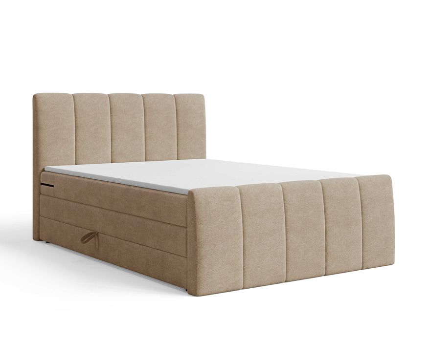 Łóżko kontynentalne tapicerowane BIANCO z materacami i pojemnikiem