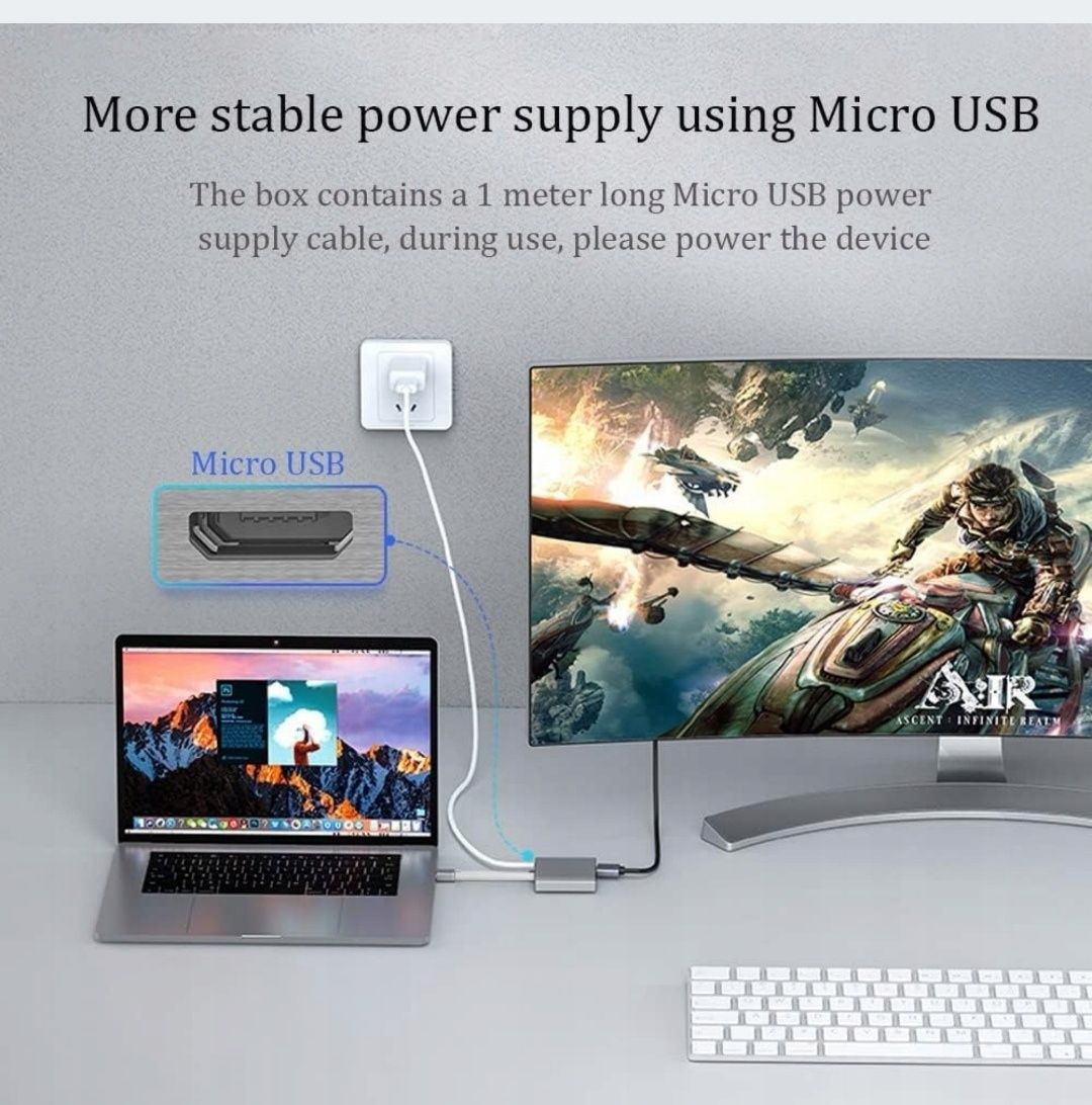 Przełącznik Adapter DISPLAY na HDMI 2 monitory