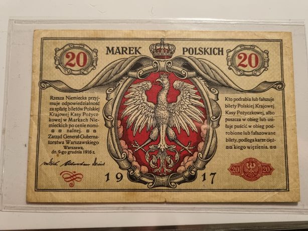 Banknot 20 marek 1916 biletów seria A Mił. 14 generał