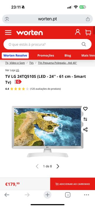 TV LG 24TQ510S (LED - 24'' - 61 cm - Smart Tv) como nova