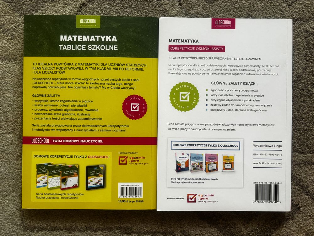 Zestaw: matematyka tablice szkolne i korepetycje ósmoklasisty