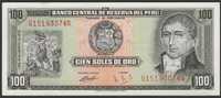 Peru 100 soles de oro 1974 - Hipolito Unanue - stan UNC -